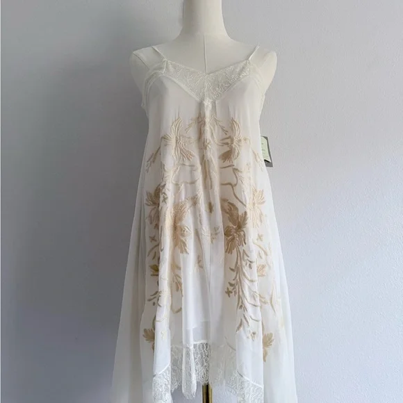 Anthropologie E by Eloise Maluku floral Embroidered Chemise lace Dress Ivory XS - Picture 3 of 10